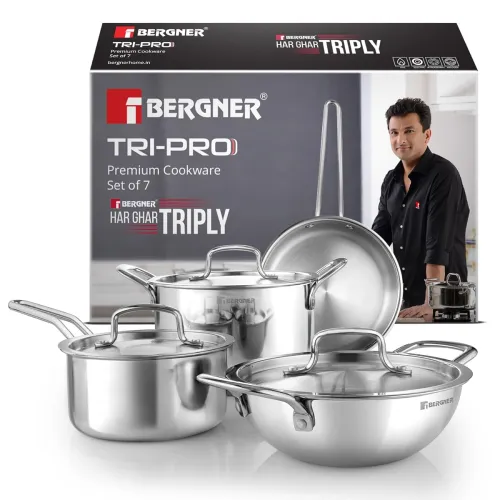 Image of Bergner TriPro 7-Piece Tri-Ply Stainless Steel Cookware Set