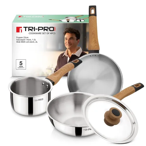 Image of Bergner Tripro Triply 4 Pcs Cookware Set - Frypan 22cm, Saucepan 14cm (1.2L)