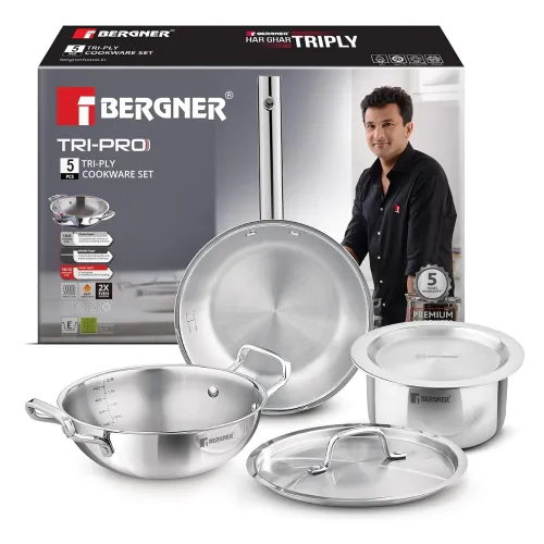 Image of Bergner Tripro Triply Stainless Steel Cook Serve N Keep 5 Pcs Cookware Set 