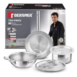 Bergner Tripro Triply Stainless Steel Cook Serve N Keep 5 Pcs Cookware Set 