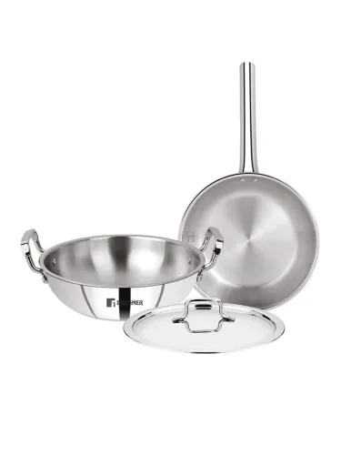 Image of Bergner Stainless Steel Induction Bottom Set-3L Kadai 1.5L