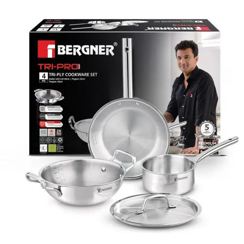 Image of Bergner Tripro Triply Stainless Steel 4 Pc Cookware Set