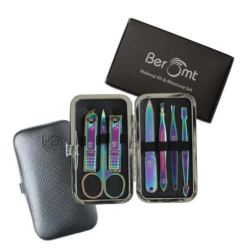 Image of Beromt 7-in-1 Rainbow Stainless Steel Grooming Kit