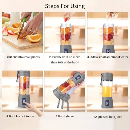 Image of Best 6 Blade Portable Electric Mini USB Bottle Juicer Blender, Rechargeable Hand Juicer