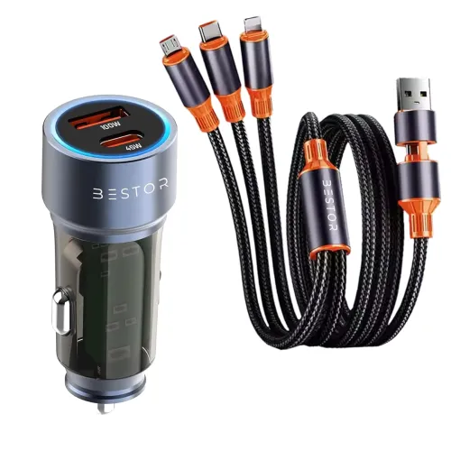 Image of Bestor VoltDrive Pro 145W Car Charger (Type-C 45W + USB 100W, with Cable) 
