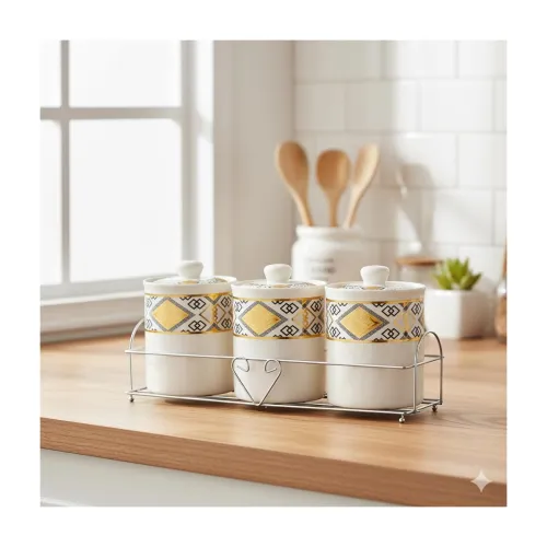Image of Better Home Ceramic Kitchen Jar Set Pack of 3 White Gold