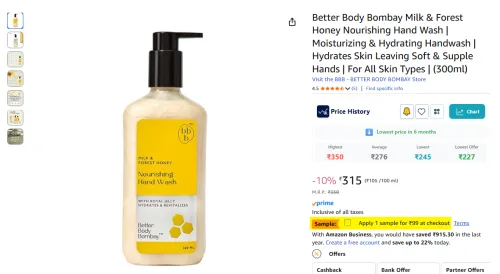 Image of Better Body Bombay Milk Honey Moisturizing Handwash (300ml)