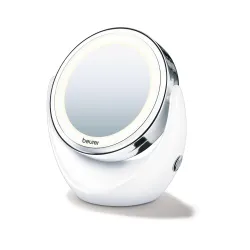 Beurer Plastic Bs 49 Illuminated Chrome Finish Round Floor Mount Standing Mirror With Bright Led Light With 12 Leds And Battery Powered (Bs49, 11Cm Diameter, White, Framed) | Illuminated Mir...