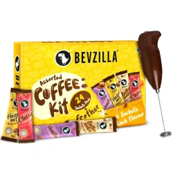 Bevzilla 24 Flavoured Coffee Sachets & Frother Kit