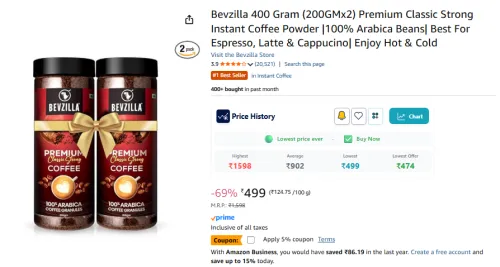Image of Bevzilla 400 Gram (200GMx2) Premium Classic Strong Instant Coffee Powder