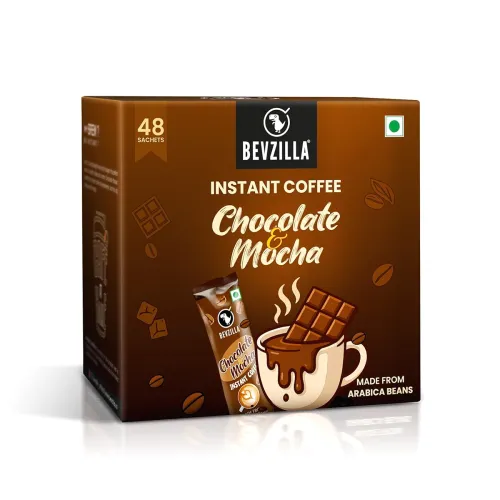 Image of Bevzilla 48 Chocolate & Mocha Instant Coffee Powder Sachets | Arabica Beans with Chocolaty Twist |