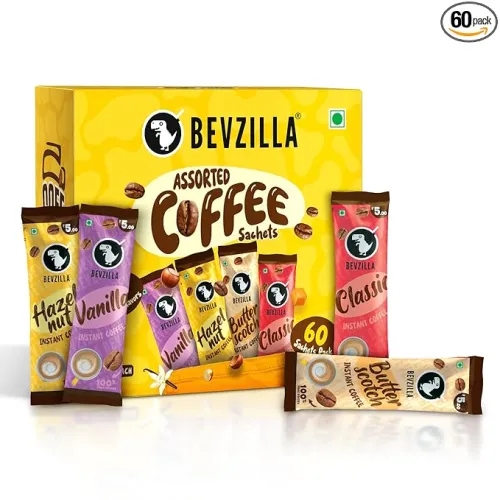 Image of Bevzilla 60 Instant Coffee Powder Sachets(4 Flavours) - 120 Grams 