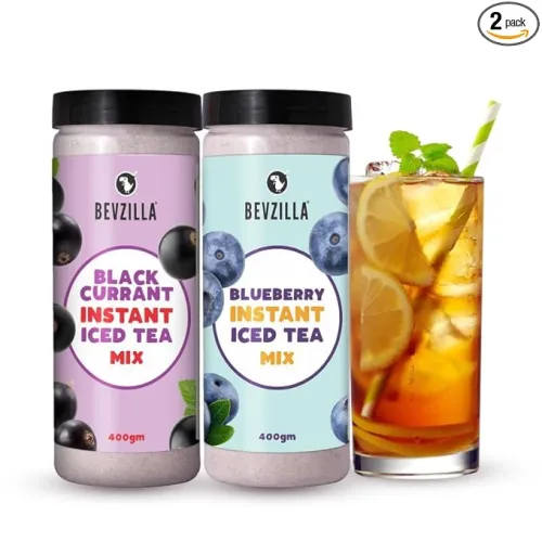 Image of Bevzilla Black Currant & Blueberry Instant Ice Tea Powder Combo - 400g Each Jar | Refreshing Summer Iced Tea Drink | Ins