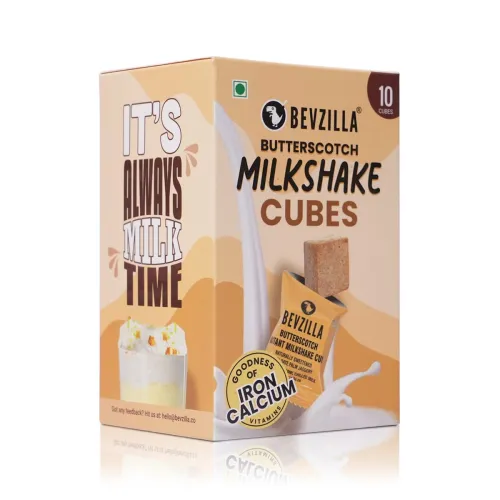 Image of Bevzilla Butterscotch Instant Milkshake 10 Cubes Pack with Organic Date Palm Jaggery, Zero Refined Sugar, No Preservativ
