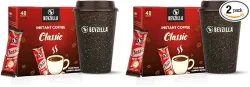 Bevzilla 48 Classic Instant Coffee Sachets with Eco-Friendly Bio-Composite Tumbler | Bamboo Fiber, Coffee Husk & Rice Husk | Plastic-Free Café-Style Coffee Kit | Enjoy Hot & Cold (Pack of 2)