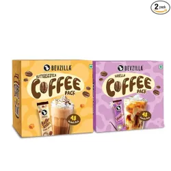 Bevzilla Coffee Combo – 48 Vanilla + 48 Butterscotch Sachets