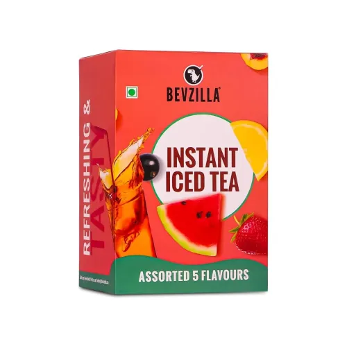 Image of Bevzilla Iced Tea Powder Assorted 5 Flavours Pack, Ice Brew, Cold Brew, Strong and Highly Flavourful, No Artificial Ingr