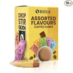 Bevzilla 10 Assorted Instant Coffee Cubes Pack with Date Palm Jaggery, 4 Flavours, Arabica Coffee, Zero Refined Sugar, R
