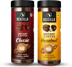 Bevzilla Instant Coffee Powder Combo- 200g Premium Classic Strong & 200g Hazelnut Instant Coffee (2 x 200 g, Unflavoured