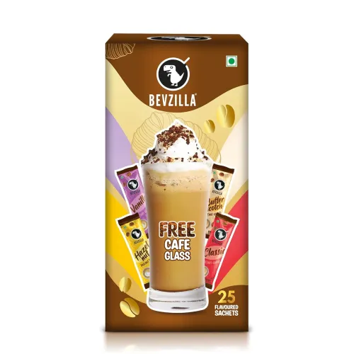 Image of Bevzilla Premium Glass & 25 Flavoured Coffee Sachets Pouch Box