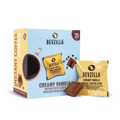 Image of Bevzilla 20 Creamy Vanilla Flavor Instant Coffee Cubes | Made with Date Palm Jaggery & Arabica Beans | No Refined Sugar 