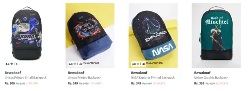 Image of Bewakoof Backpacks upto 77% Discount