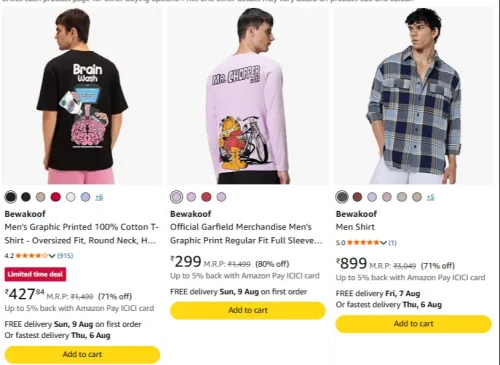 Image of Bewakoof Men's Tshirts Minimum 70% Off