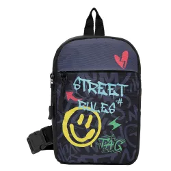 Bewakoof Unisex Grey & Black Street Rules Printed Sling Bag