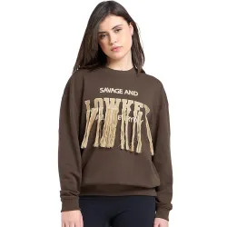 Bewakoof Women's Embroidered Oversized Fit Full Sleeve Round Neck Cotton Blend Sweatshirt