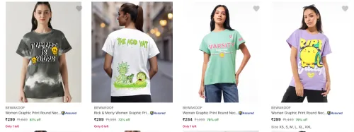 Image of Bewakoof Women's T-shirts upto 82% Discount