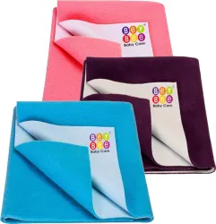 BeyBee Cotton Baby Bed Protecting Mat (Salmon Rose, Firoza, Plum, Pack of 3, Small)