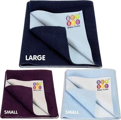 Image of BeyBee Cotton Baby Bed Protecting Mat (Dark Blue, Plum, Blue, Pack of 3, Small)