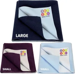 BeyBee Cotton Baby Bed Protecting Mat (Dark Blue, Plum, Blue, Pack of 3, Small)