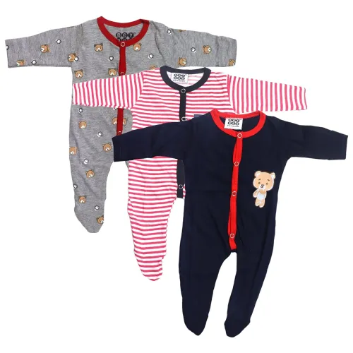 Image of BeyBee Front Open Full Sleeves Sleepsuit Romper Set 3