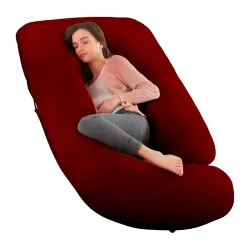 BeyBee Pregnancy Pillows for Pregnancy Sleeping | Maternity Pillow for Pregnant Women | 360-degree Full Body Support | J-Shape Pillow | Velvet (Maroon)
