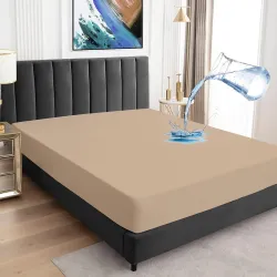 BeyBee 100% Waterproof Premium Cotton Terry Mattress Protector | Breathable, Hypoallergenic, Washable & 2X Absorbency | Ultra Soft Easy Elastic Fitted Bed Protector (Size-75 * 72, Beige)