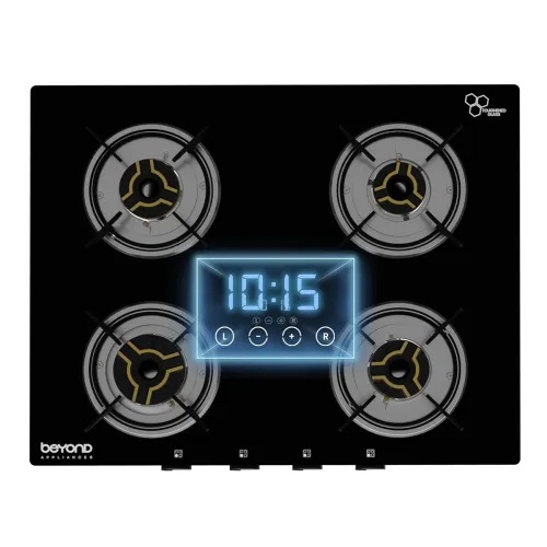Image of Beyond Appliances Auriga 4 Burner Smart Glass Gas Stove | Auto Ignition | Digital Timer | Flame Failure Device | Toughen