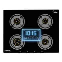 Beyond Appliances Auriga 4 Burner Smart Glass Gas Stove | Auto Ignition | Digital Timer | Flame Failure Device | Toughen