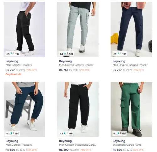 Image of Beyoung Men Cargos Trousers Upto 75% Discount