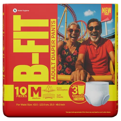 Image of B-Fit Regular Adult Diaper M Size Pants | 10 Count (Medium) | Waist 25 – 48 inch | Unisex | Leakproof | Even Absorption 