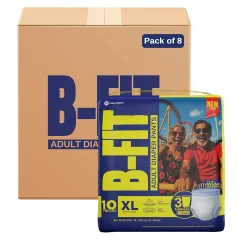 B-Fit Regular Adult Diaper XL Size Pants | 80 Count (Extra Large) | Waist 30-56 inch | Unisex | Leakproof | Even Absorpt