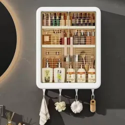 Bhakti Wall-Mounted Self-Adhesive Bathroom & Kitchen Organiser with Doors and Shelves Plastic Wall Shelf  (Number of She