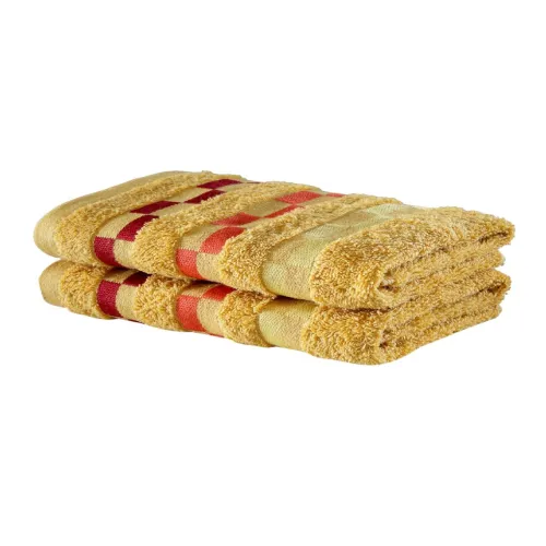 Image of BIANCA Set Of 2 Gold-Coloured Solid 450 GSM Pure Cotton Hand Towels