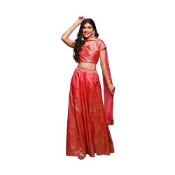 BIBA Cotton Blend Printed Straight Festive Blouse With Dupatta And Lehenga