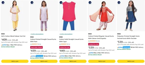 Image of BIBA Girls Kurta Set at minimum 70% Discount