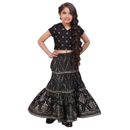 Image of BIBA Girls Polyester Flared Printed Lehenga Set