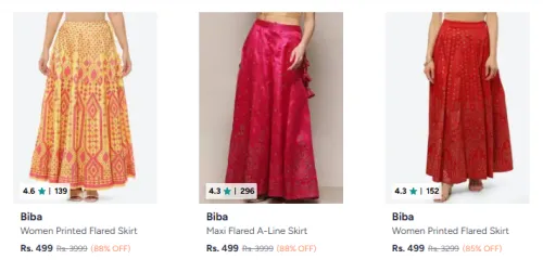 Image of BIBA Women Flared Skirt Minimum 80% Discount