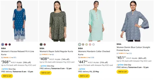 Image of BIBA Women's Kurits at minimum 72% Discount