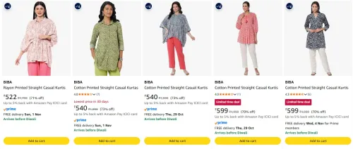 Image of BIBA Women 's Short Kurti at minimum 70% Discount
