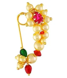 Big Size Traditional Maharashtrian Nose ring without piercing Pearl Gold Plated Nath Clip On Nose Ring For Women